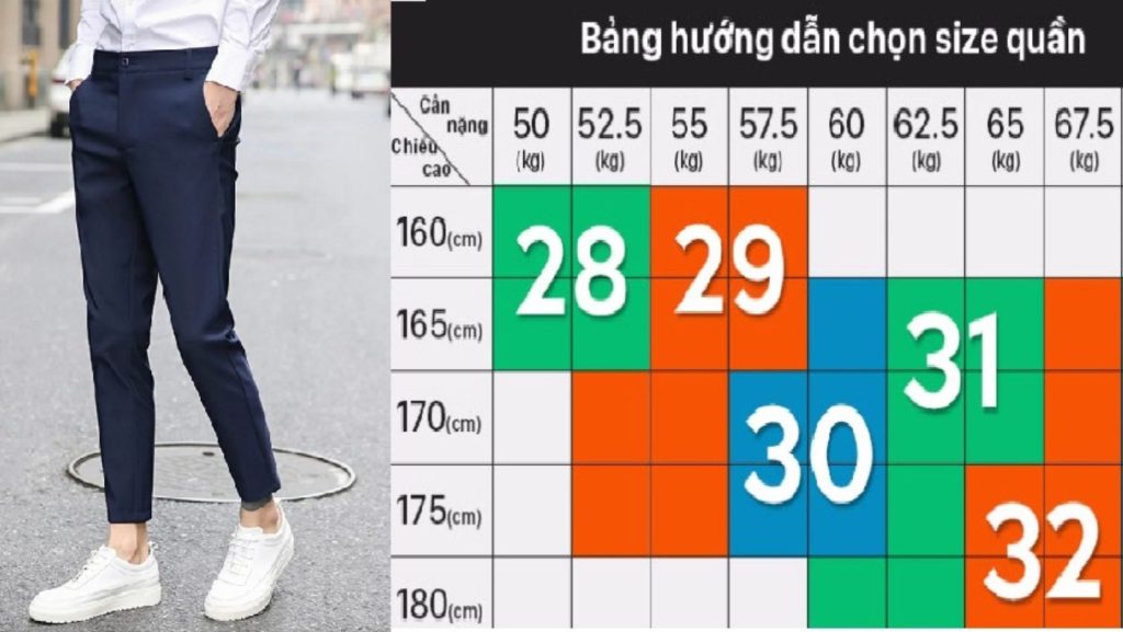 Bảng size quần tây nam