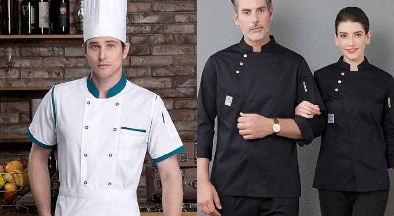 Mẫu áo bếp trưởng vạt chéo, khuy áo kép