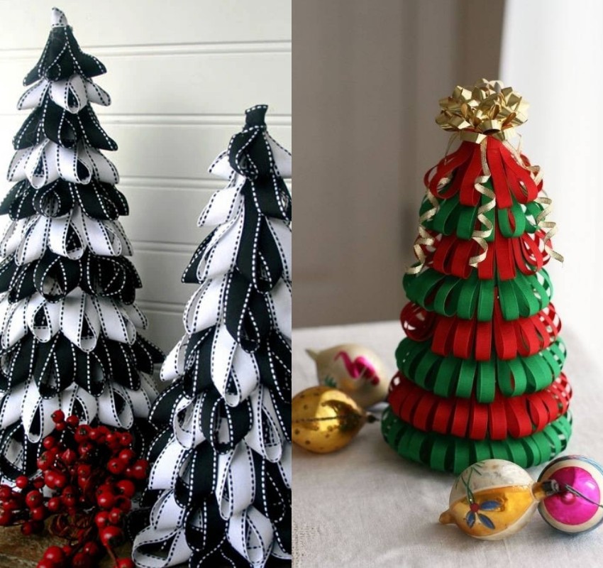 Cách làm cây thông Noel bằng dây ruy băng