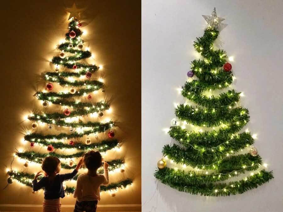 Cách làm cây thông Noel bằng đèn LED trên tường