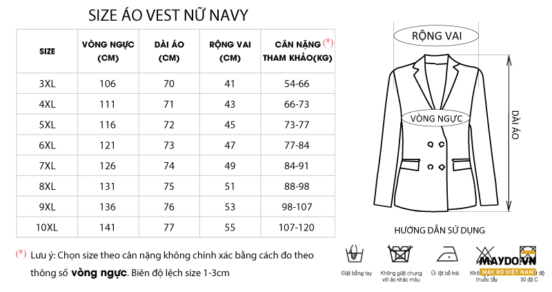 Bảng size áo vest nữ chuẩn và mới nhất 2025