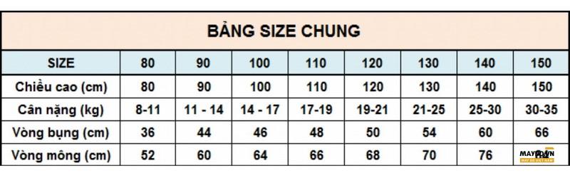 Phân loại size quần áo Trung Quốc